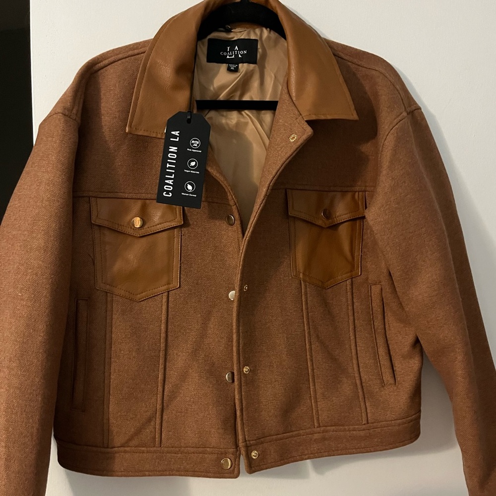 Coalition LA vegan leather/wool cropped jacket